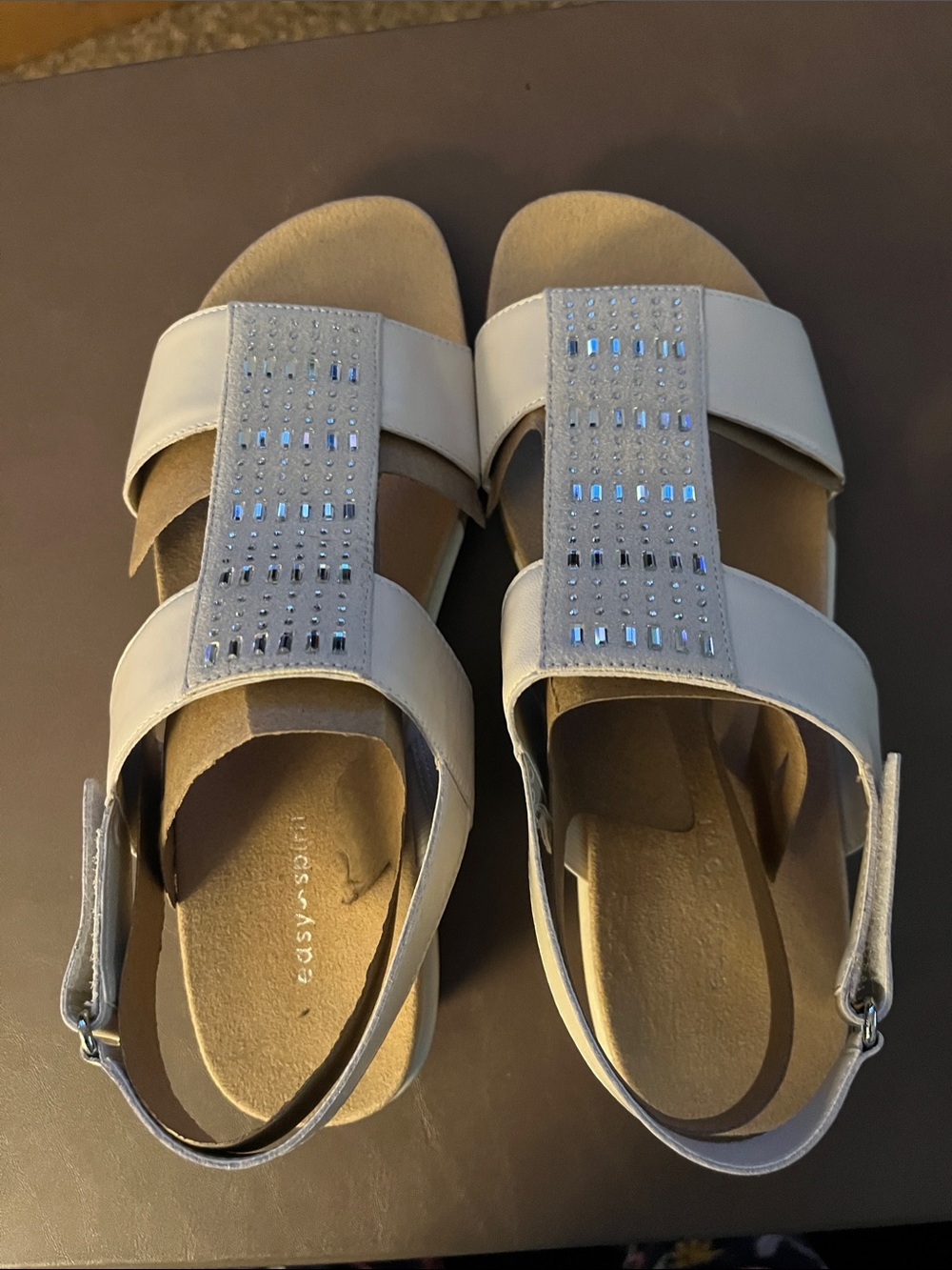 Easy Spirit IVORY Hazel Beaded Slide Sandals 8.5 WIDE New in Box NIB
